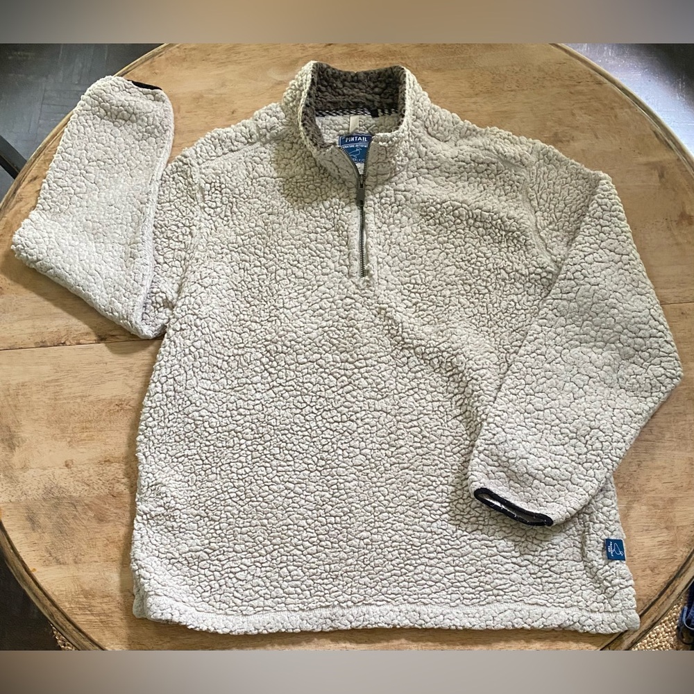 Properly Tied Adult Sz L Pintail 1/4‎ Zip Cream Sherpa Pullover
